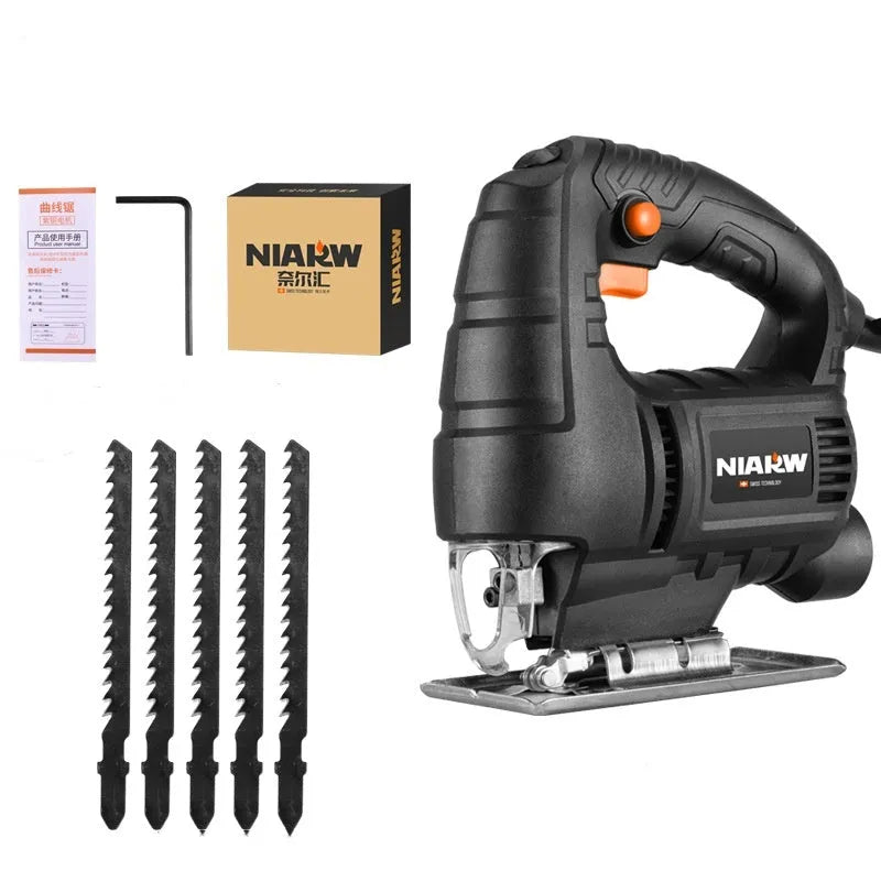 600W handheld single speed electric scroll saw with five saw blades for PVC, wood and metal cutting, 220V EU