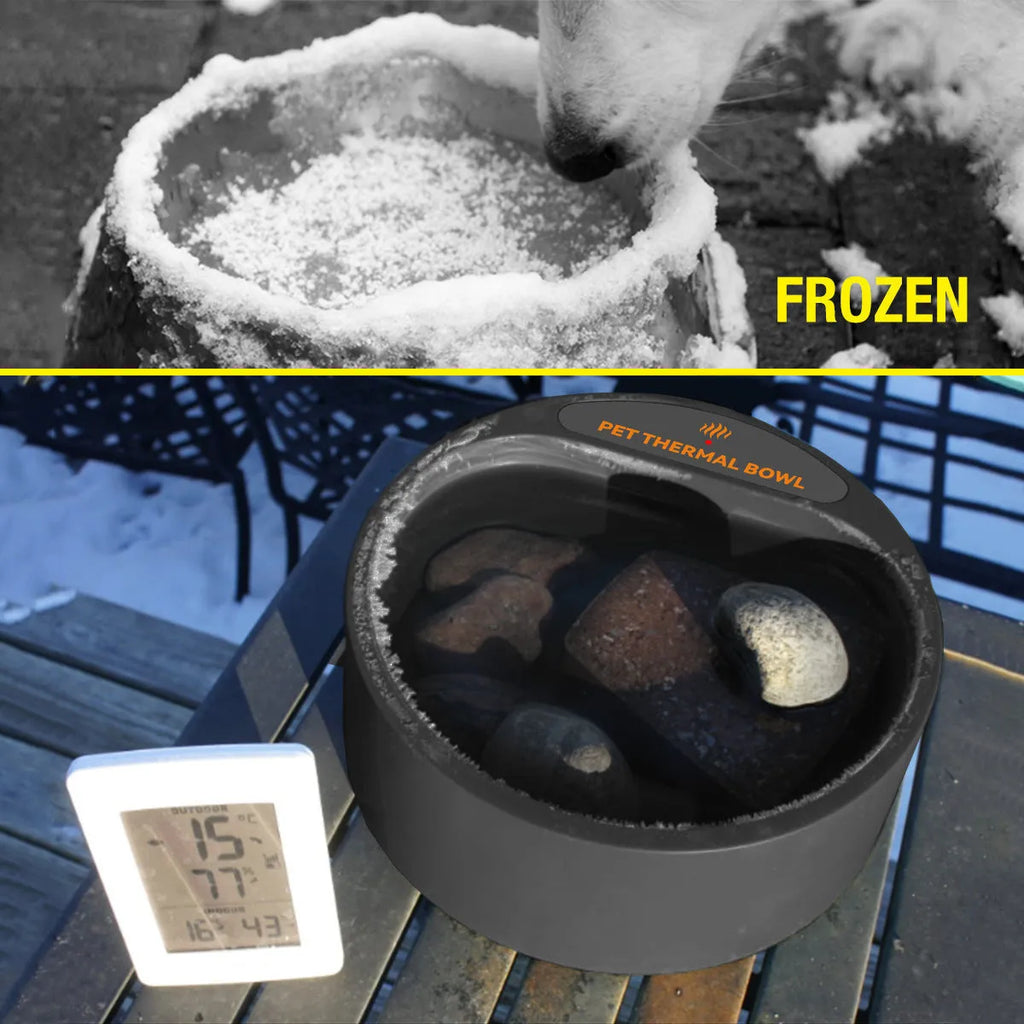 Black ABS pet heating bowl with 2.2L capacity and 35W heating element for constant temperature maintenance