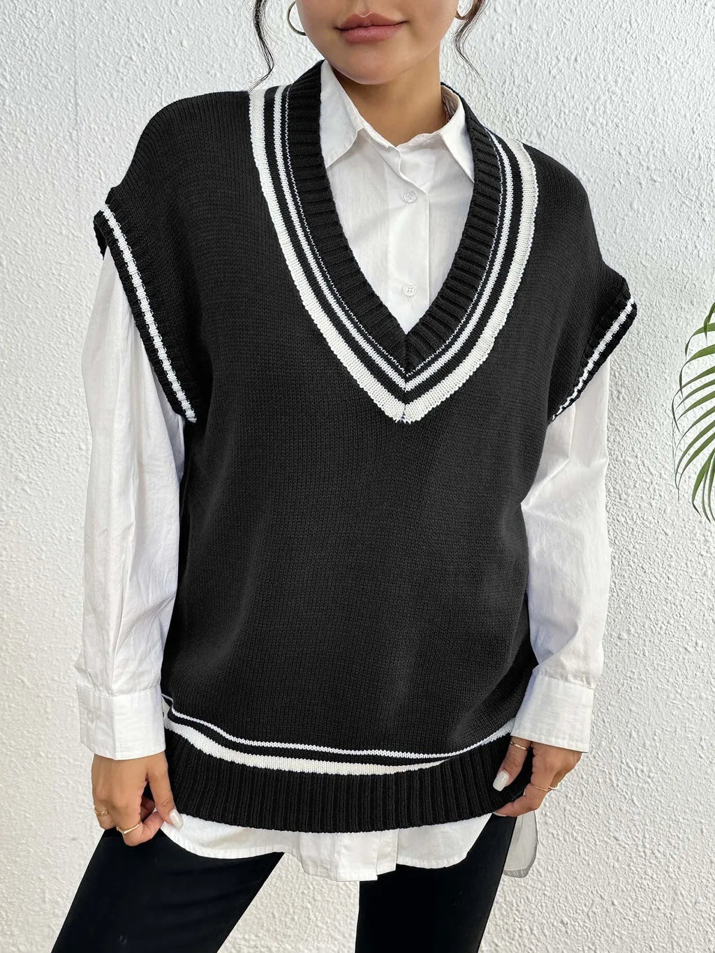 Women's casual wool vest sweater in loose fit with free size design, available in blue, coffee, and black colour options
