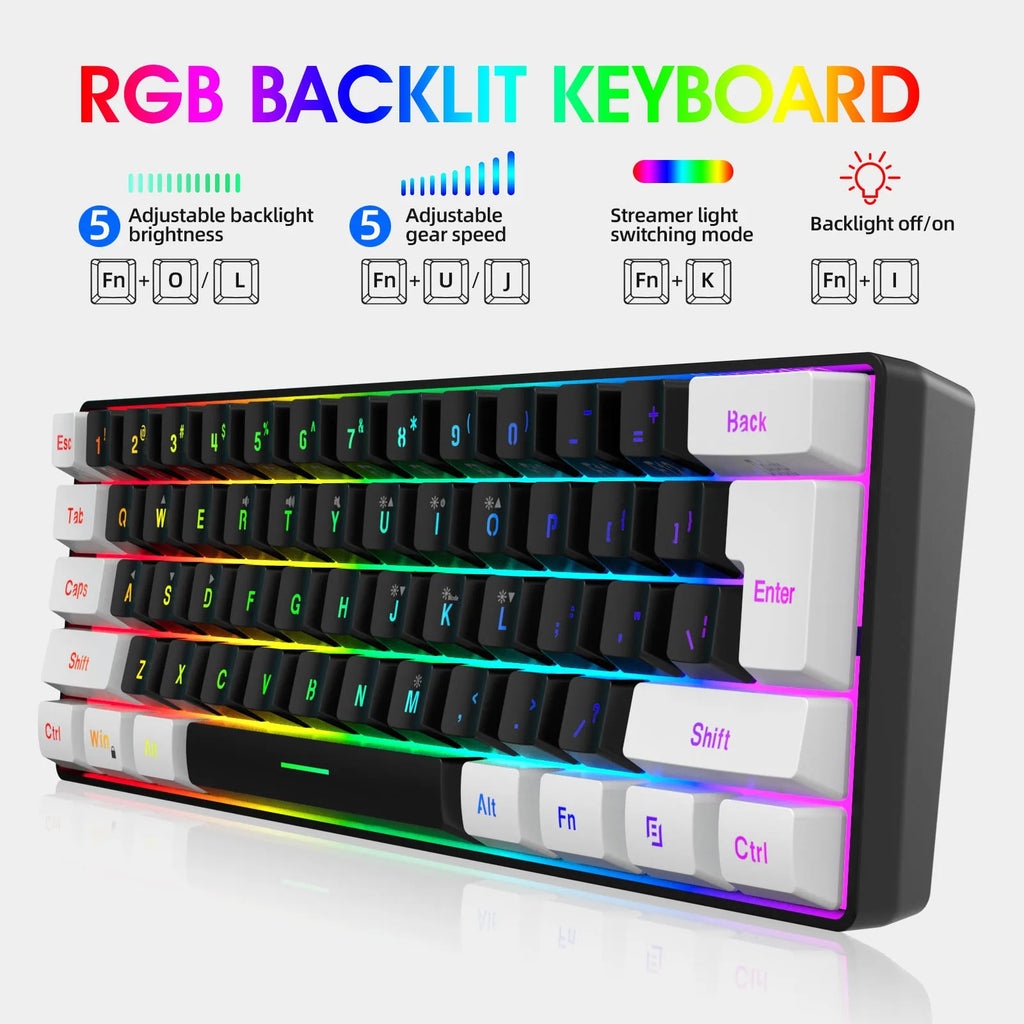 V700WB white and black gaming keyboard and mouse suit with backlit keys on a desk.
