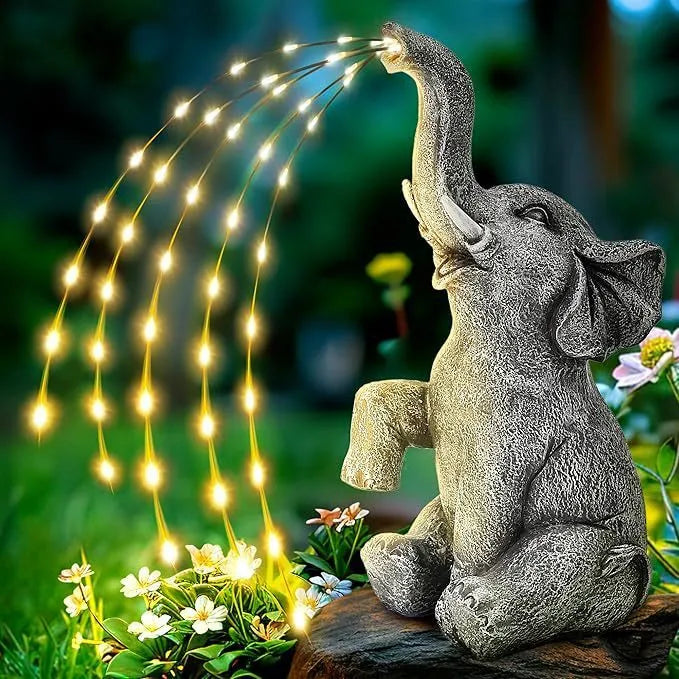 Resin elephant garden sculpture with integrated LED lighting for outdoor decoration