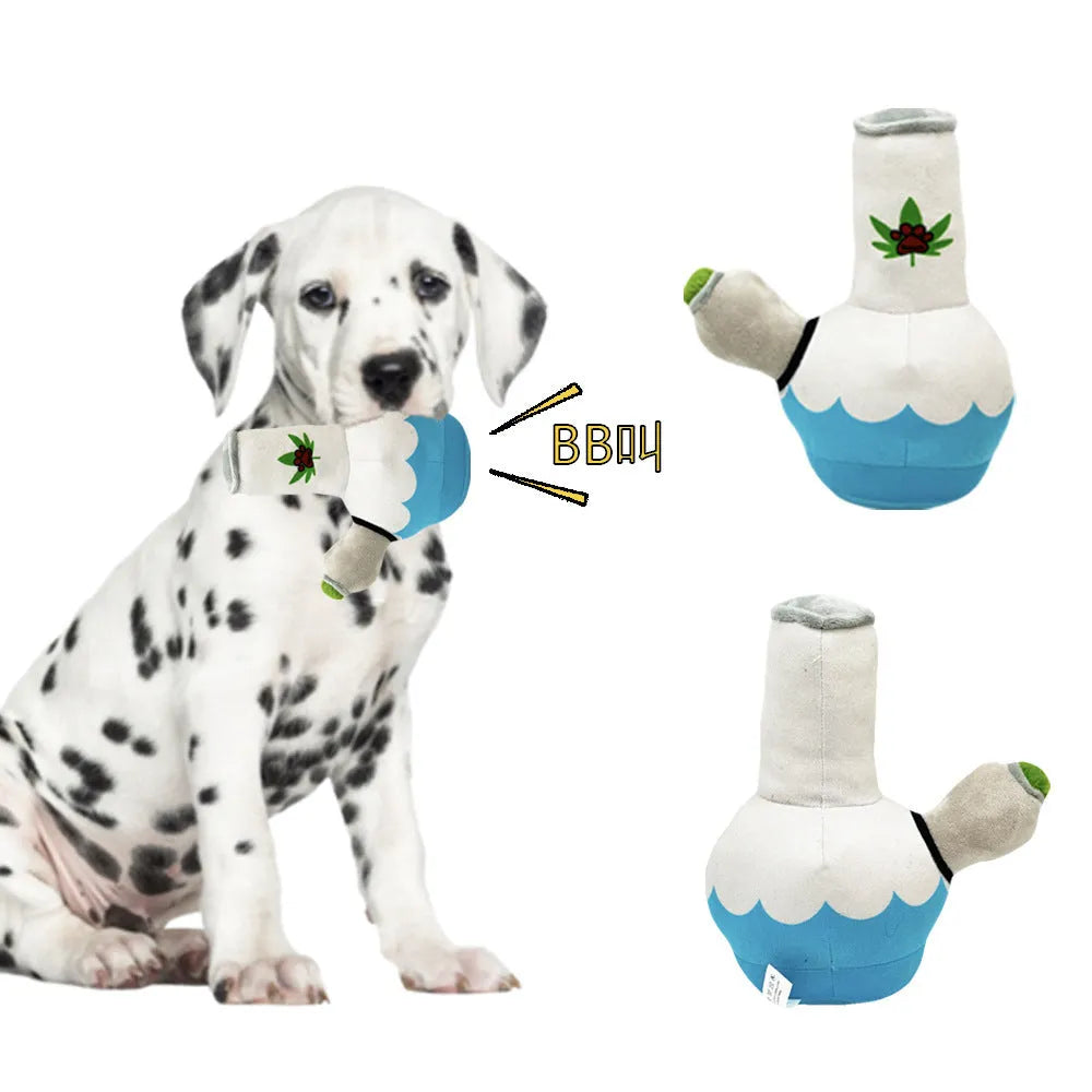 24cm plush dog toy shaped like a kettle with colourful printed picture style pattern