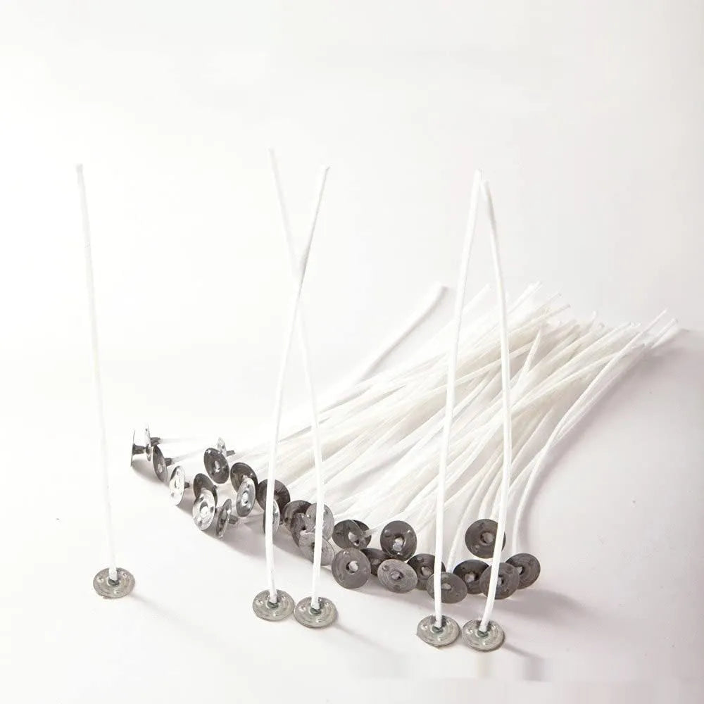 White cotton candle wicks in 2.6cm, 6cm, and 8cm lengths for DIY candle making