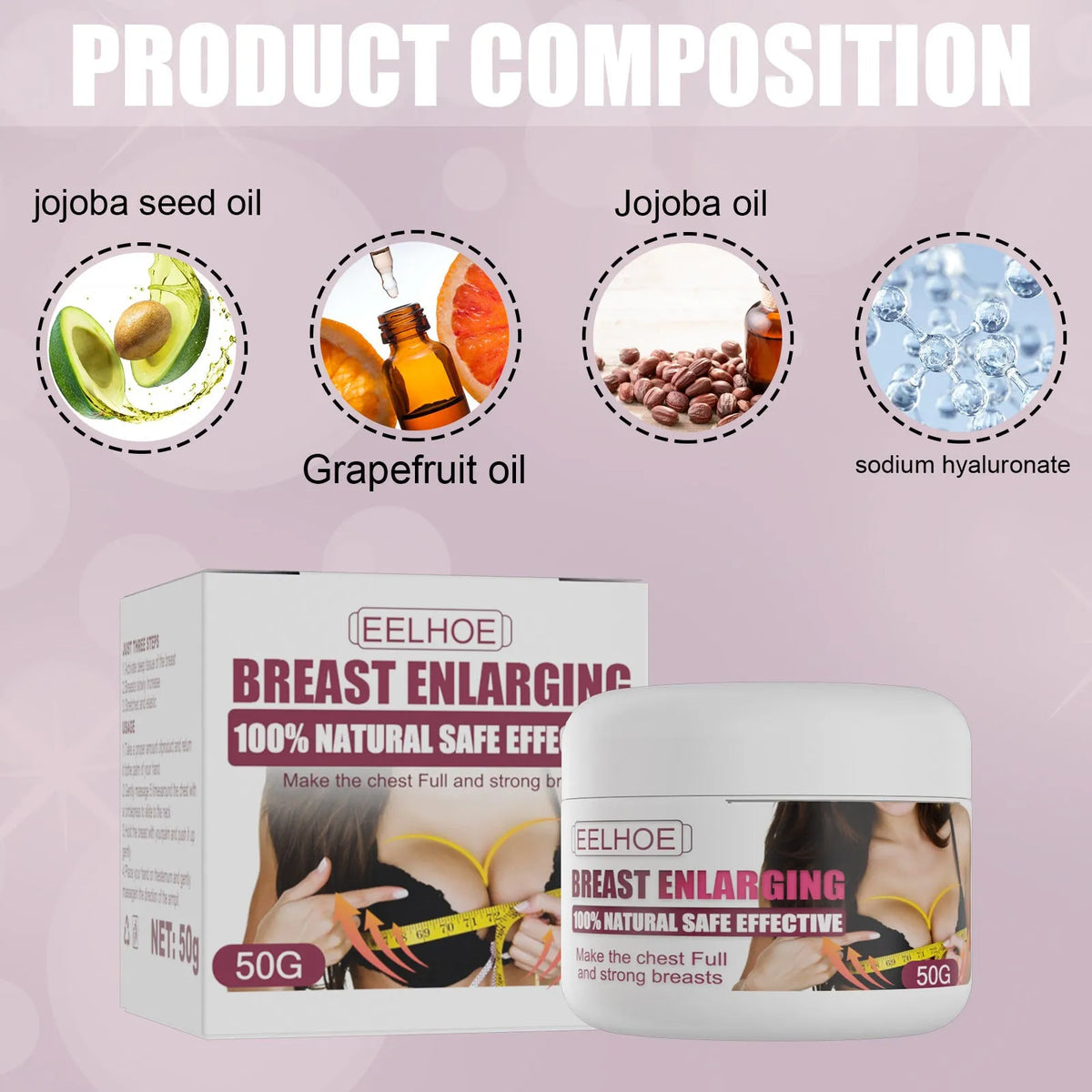 White 50g breast firming cream for lifting tightening and plumping, 5x4.2cm cosmetic body cream