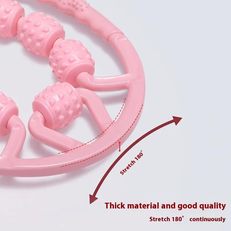 Ring clip leg massager roller in macaron pink with multiple wheels for muscle relaxation