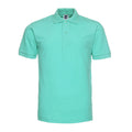 Men's plus size loose fit cotton blend polo shirt in a solid colour on a hanger.