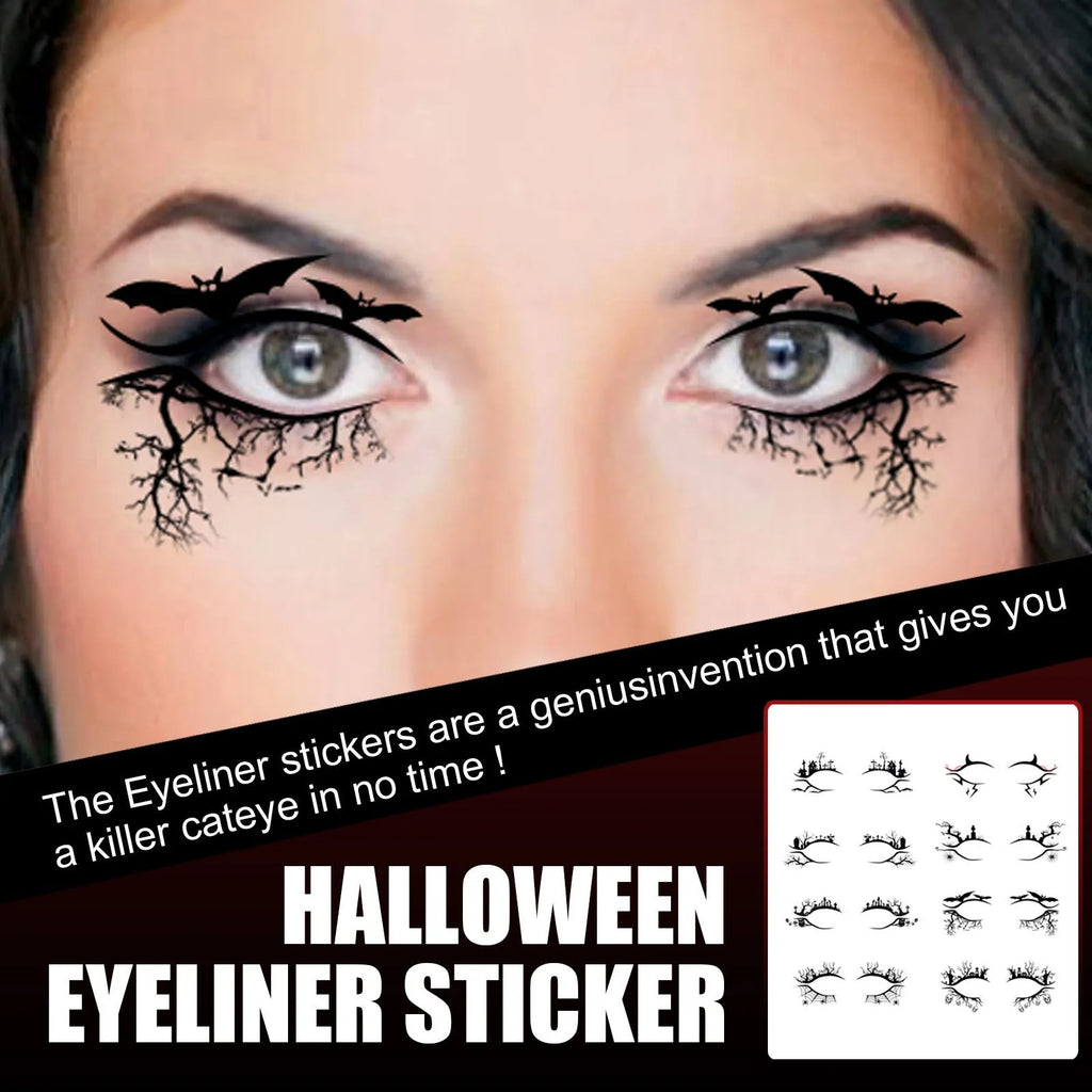 Bat spider decorative eyeliner stickers pack with 8 pairs of temporary tattoo transfers