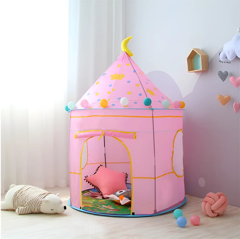 Children's toy tent in blue or pink, polyester cloth with fibre rod bracket, 105cm diameter, 135cm height