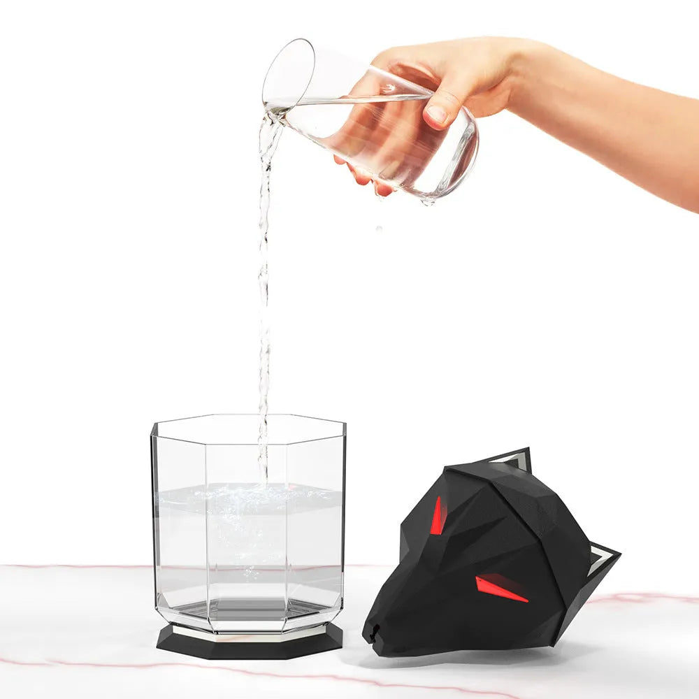 War Wolf ultrasonic air humidifier with colourful LED lights on desktop with USB cable