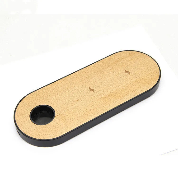 Natural wooden wireless charger with smooth polished surface in beech wood finish