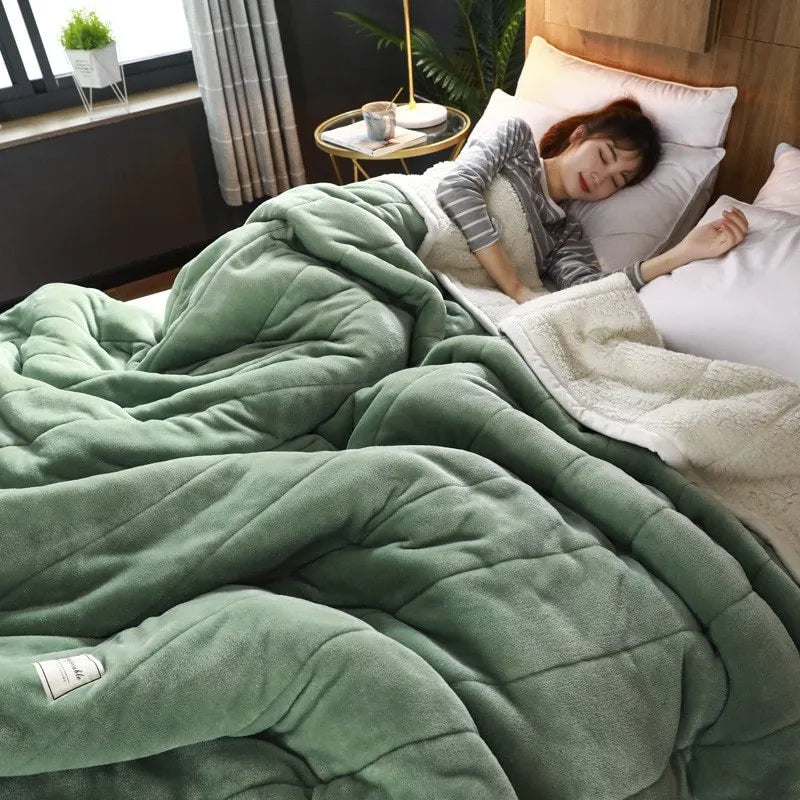 150cm x 200cm fleece blanket with three-layer composite-thickening construction in coral fleece polyester fabric