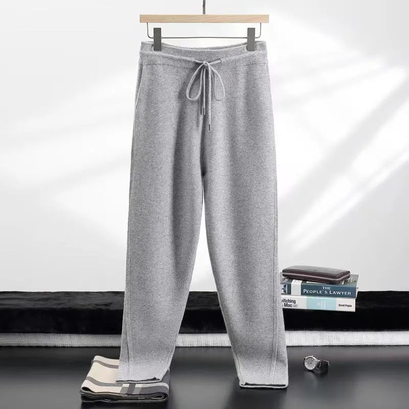 Four flat split thickening wear-resistant casual pants, straight leg mid waist, cashmere, camel light gray dark camel gray blue