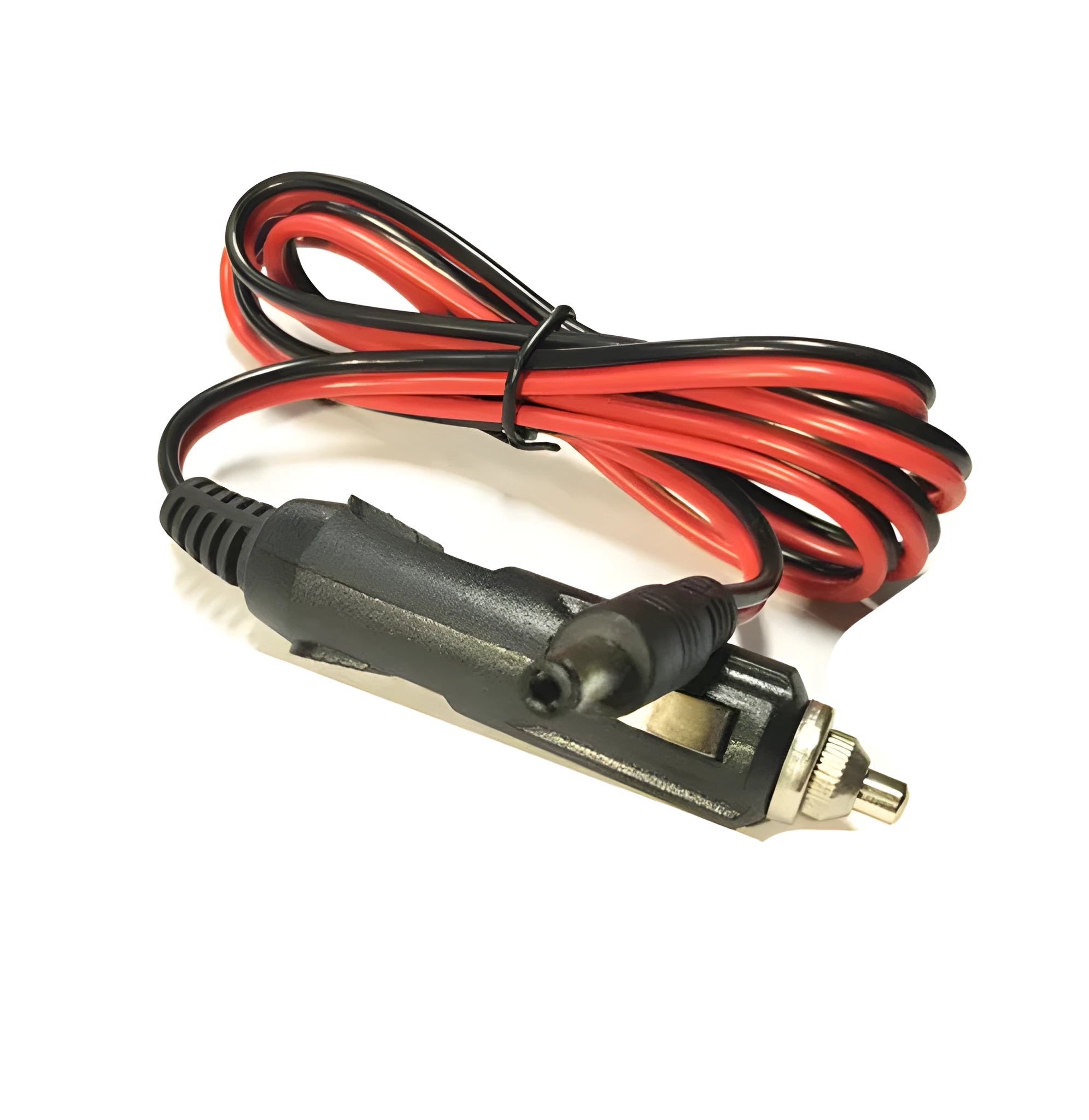 Black 12V car cigarette lighter to DC5.5 power cable with fuse and indicator light, 1.2 metres long