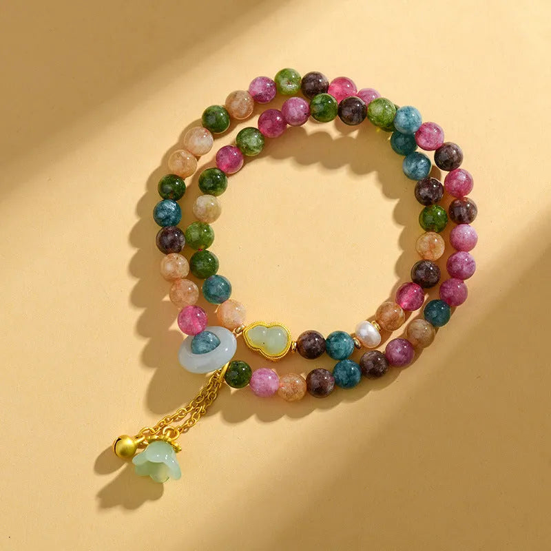 Natural chalcedony double circle bracelet with geometric beads in C118 colour.