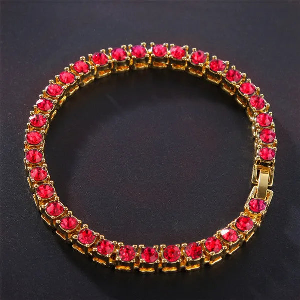 Men's hip hop bracelet with single row rhinestones on chain, geometry design, five colour options