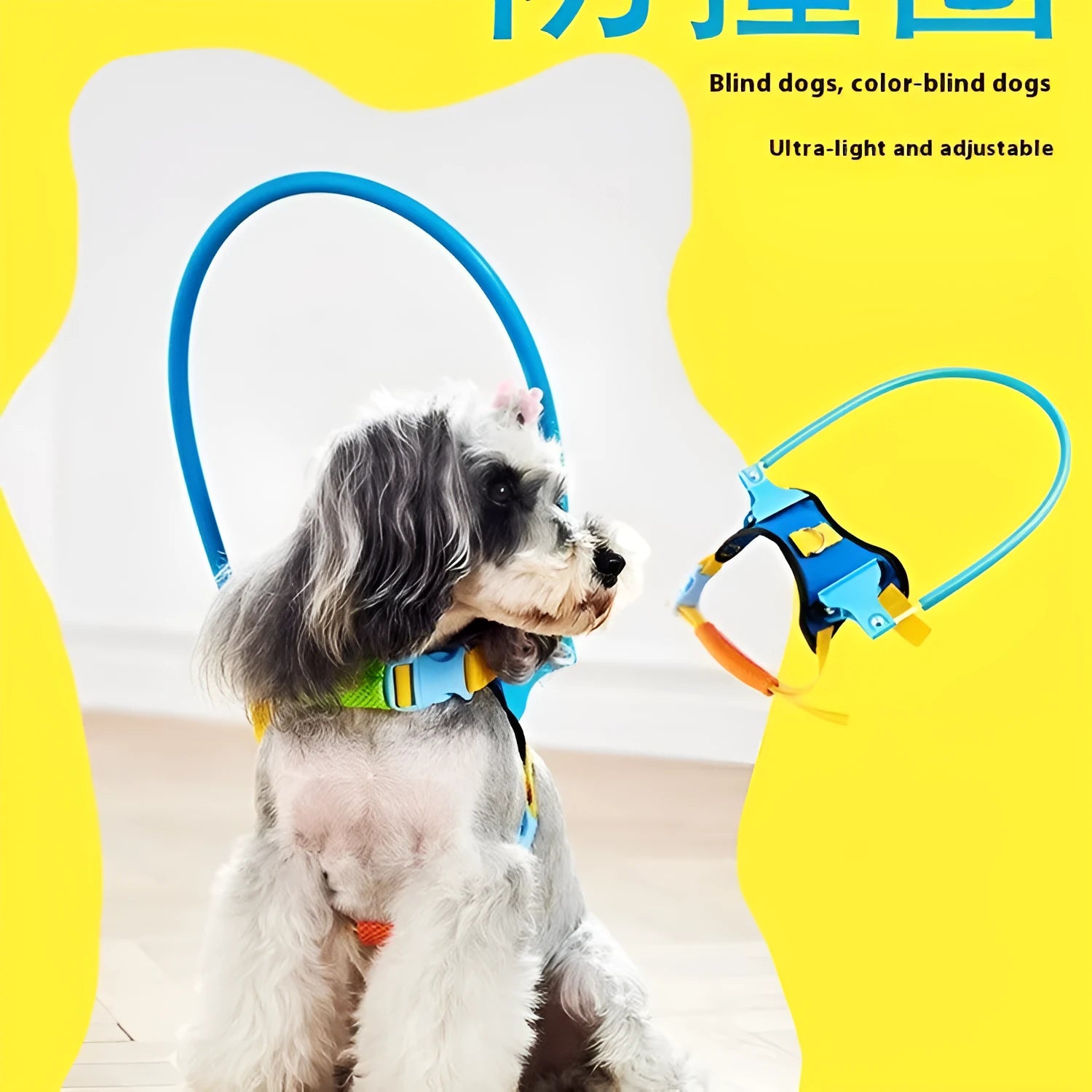 Blue adjustable dog anti-collision ring showing coil design for pet safety protection