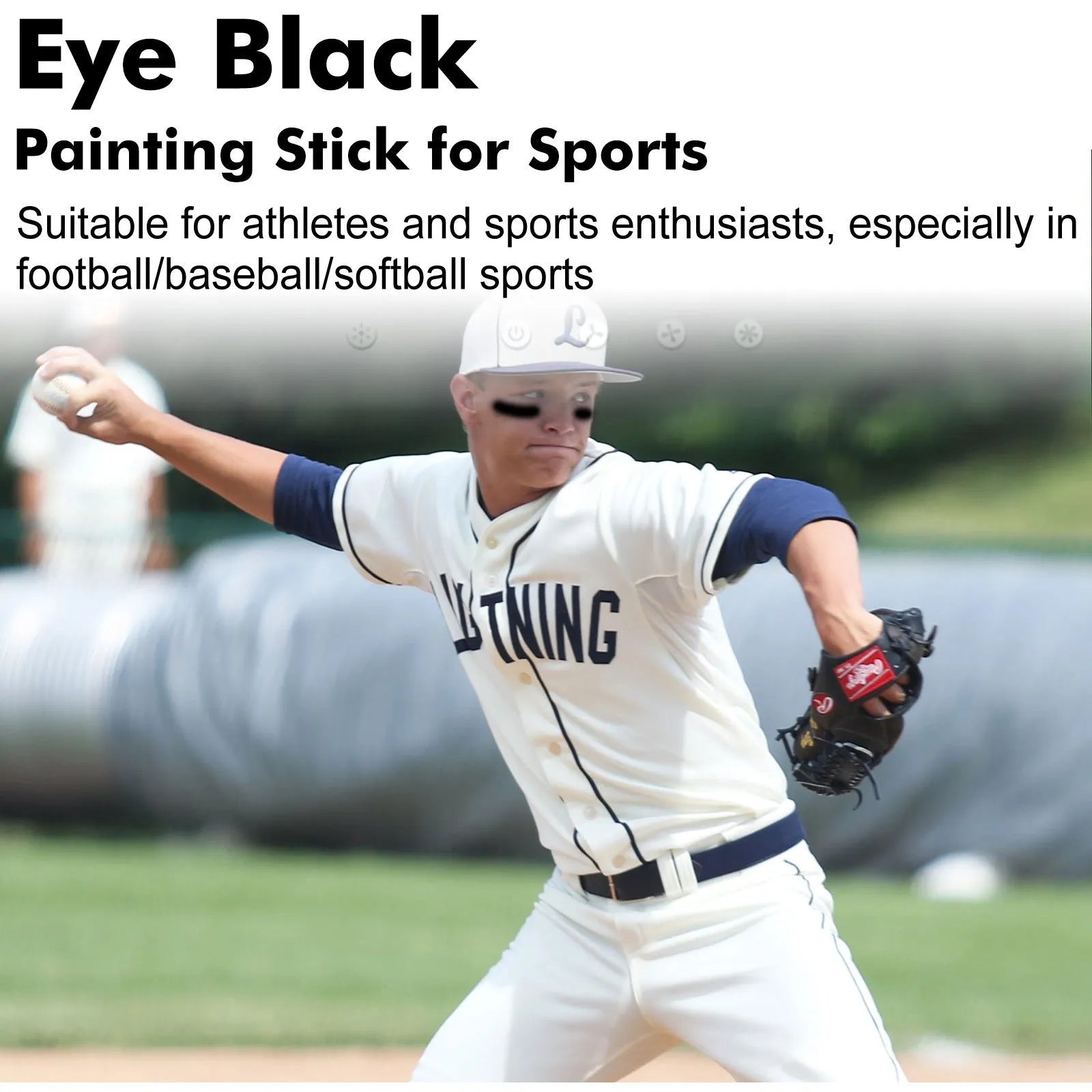 15g sports eye black paint stick in compact 8.6cm packaging for athletic glare reduction