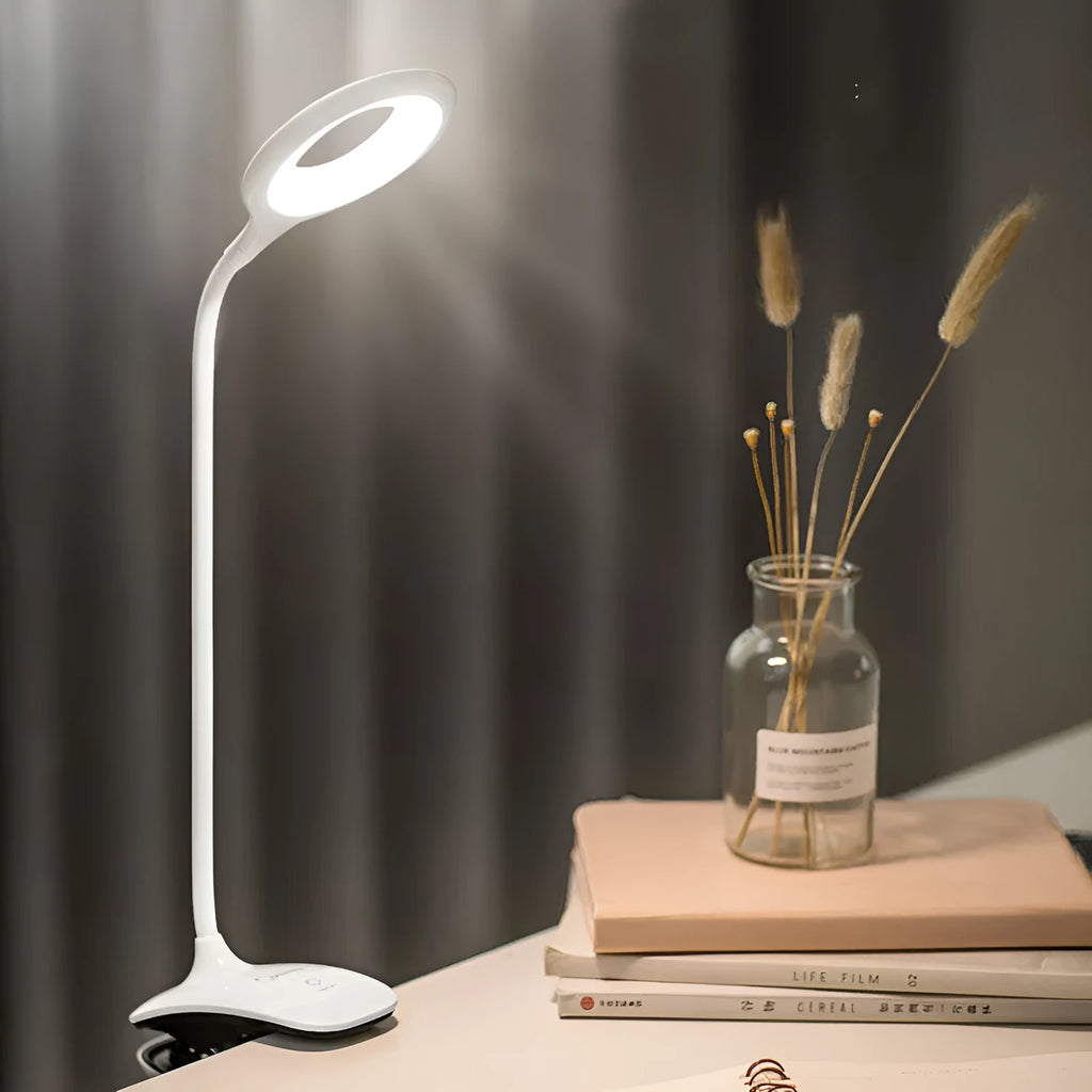 Green USB rechargeable table lamp with touch switch and LED light source on wooden surface