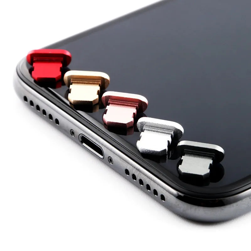 Aluminium alloy iPhone charging port dust plug in various colours for models X, XR, Max, 8, 7, 6, S, Plus