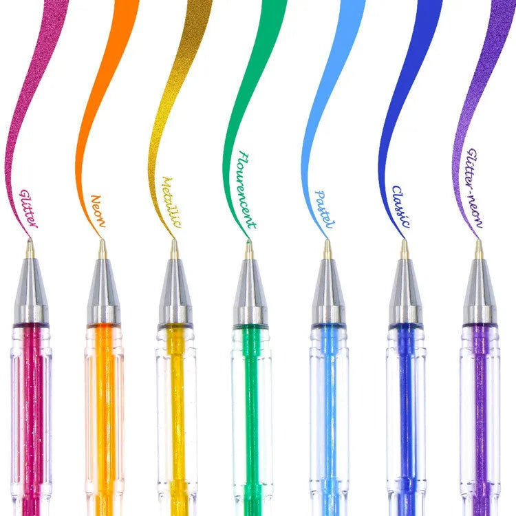 100 colour gel pens with 0.5mm and 1mm tips arranged by colour in plastic case