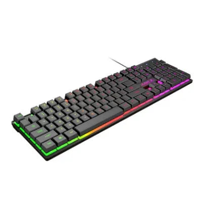 Black USB wired gaming keyboard with luminous backlighting and frosted keycaps showing 1.3 metre cable