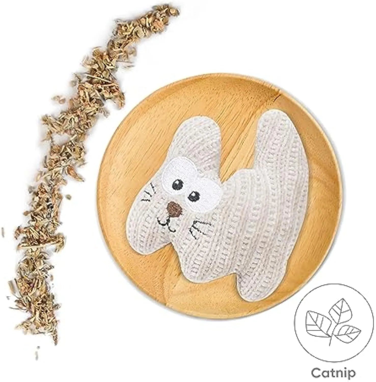 Cyan plush rope catnip toy with bell inside, measuring 12 cm by 11 cm, for cats to chew and play
