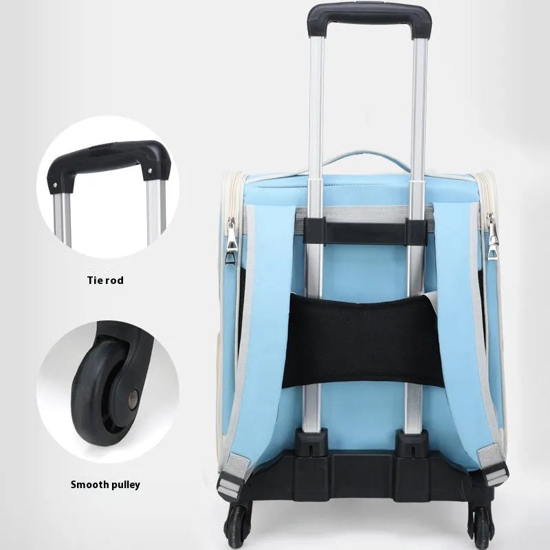 Canvas pet trolley bag with pull rod for pets up to 7.50kg in yellow, blue, or black