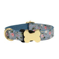 Flat nylon dog collar with printed grid pattern and bone-shaped buckle in assorted colours