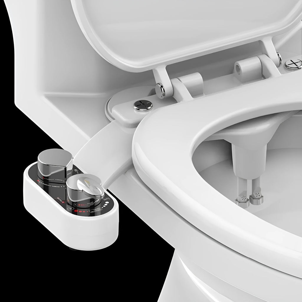 Non-electric bidet toilet spray in blue colour with dual nozzles and remote control
