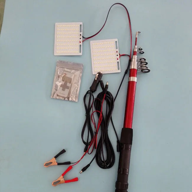 LED fishing rod light with 96 LEDs, 5-metre length, and RF remote for night fishing illumination