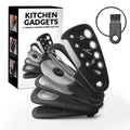 Six stackable kitchen tools with PP handles and stainless steel ends, plus cleaning brush, in colour box