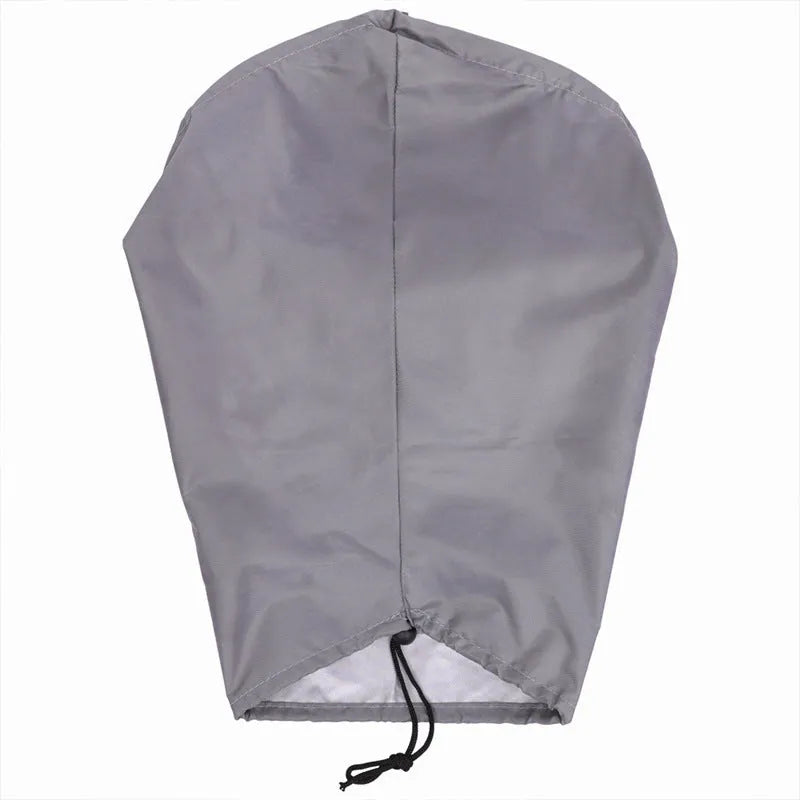 Grey waterproof drawstring bag cover for electric vehicle charging connector.