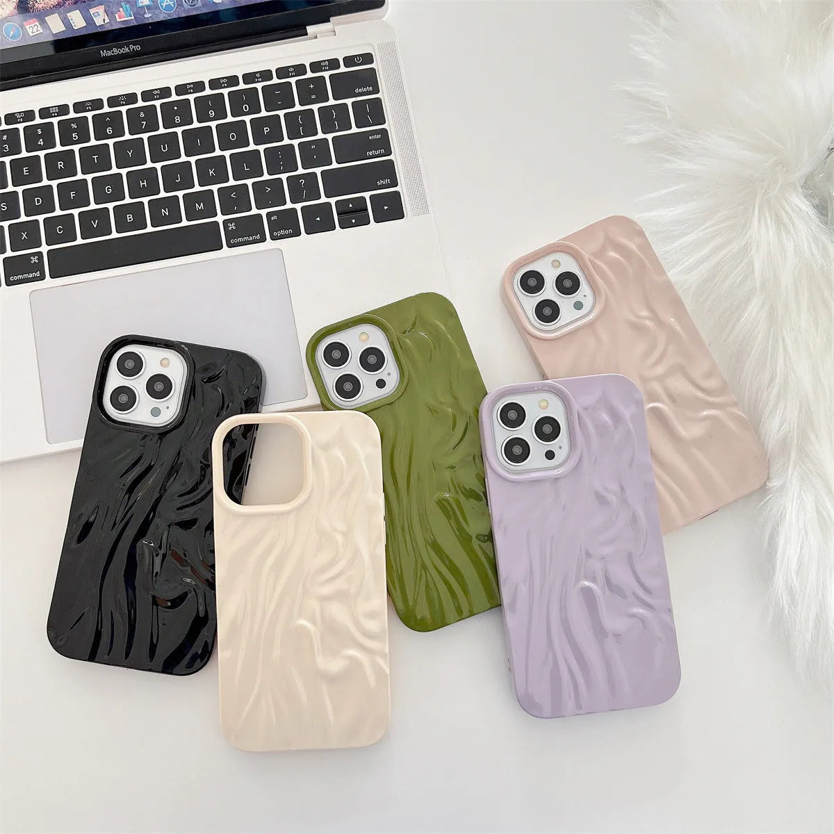 INS style water ripple silicone phone case for iPhone with oil filling process in milky white colour