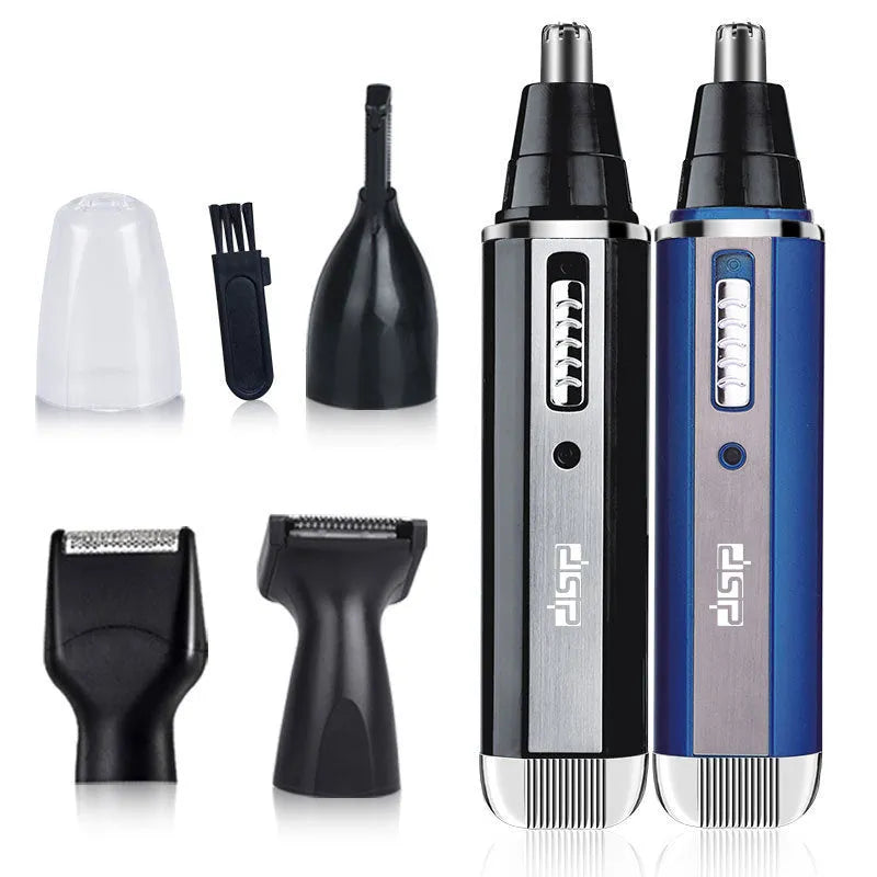 Blue, black, and silver ABS electric shaver for facial grooming and nose hair trimming