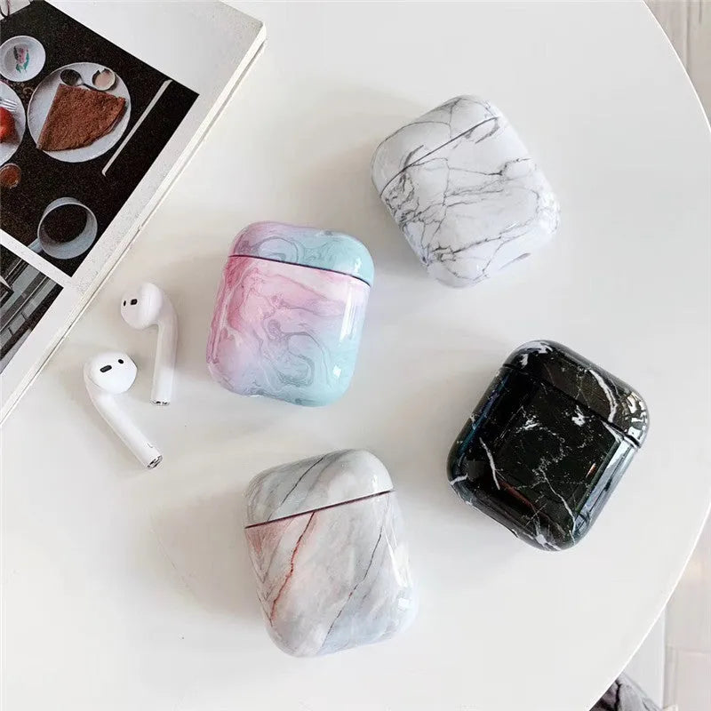 White marble hard PC protective case for AirPods 1 and 2 charging box in multiple colour options