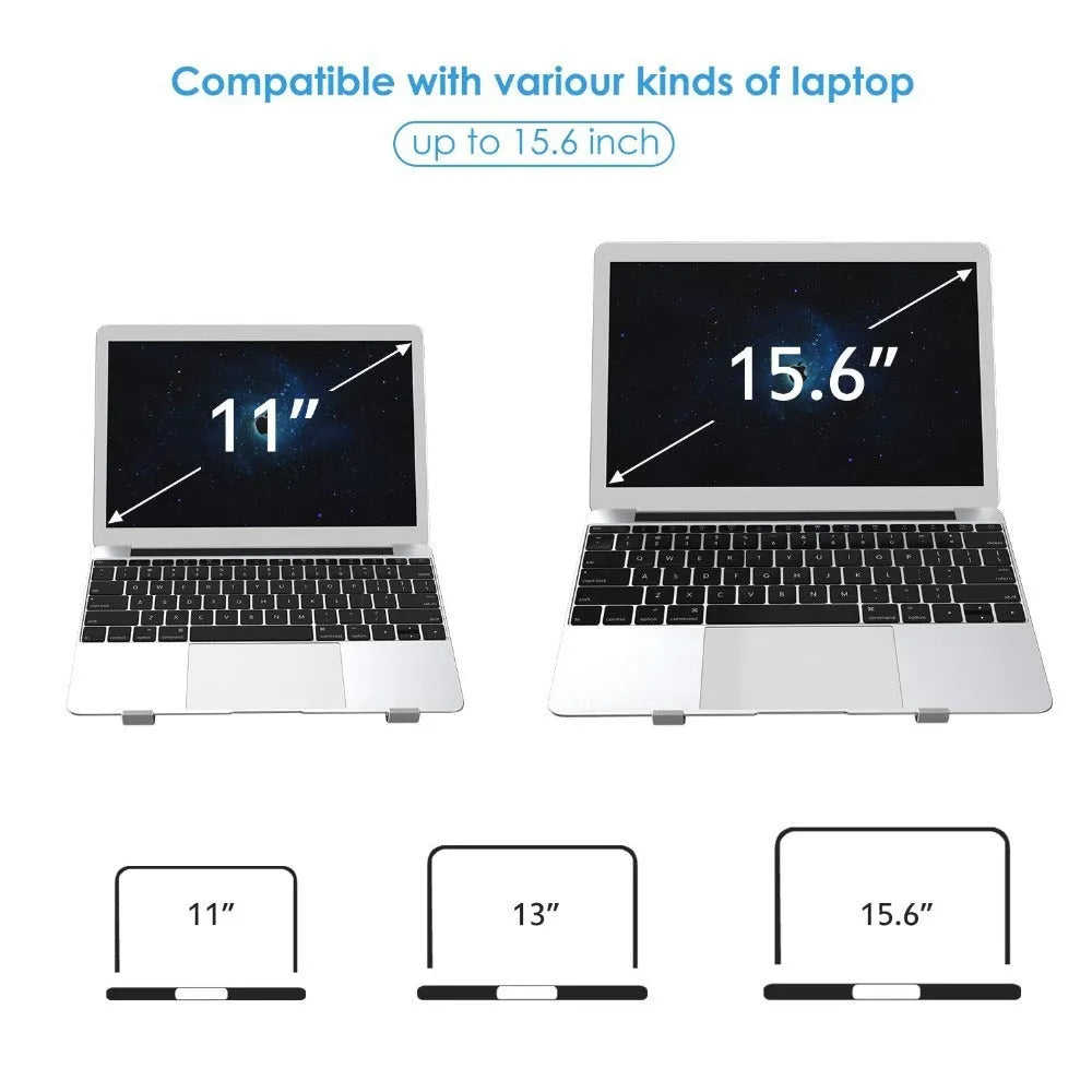 Aluminium notebook stand for laptop computers in black colour on desk