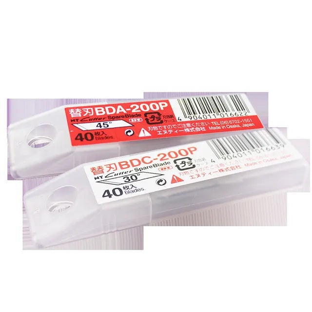 Two packs of NT Japan replacement blades: BDC-200P 30-degree and BDA-200P 45-degree, 40 pieces each.
