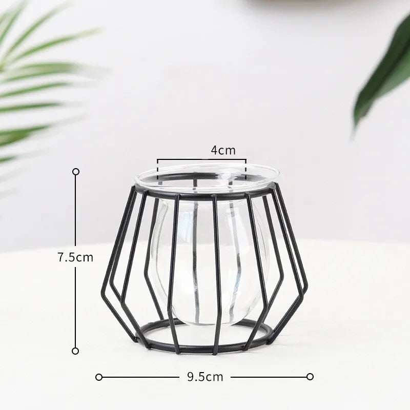 Glass and iron Nordic desktop ornament in black or gold with diamond, hexagonal, round or line shape