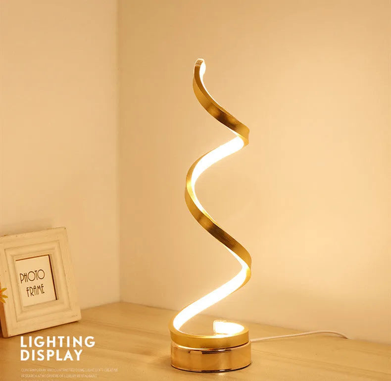LED table lamp with metal base and acrylic curved shade, 125mm x 450mm, 24W, gold or white