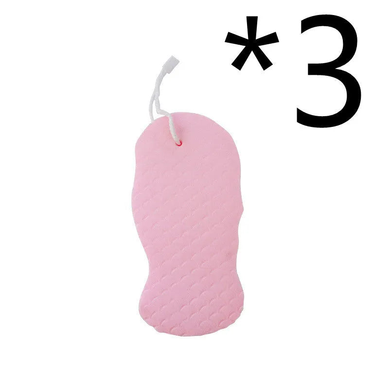 3D body rubbing sponge with fish scale pattern in white, grey, pink, or light blue, showing super-soft texture for gentle exfoliation