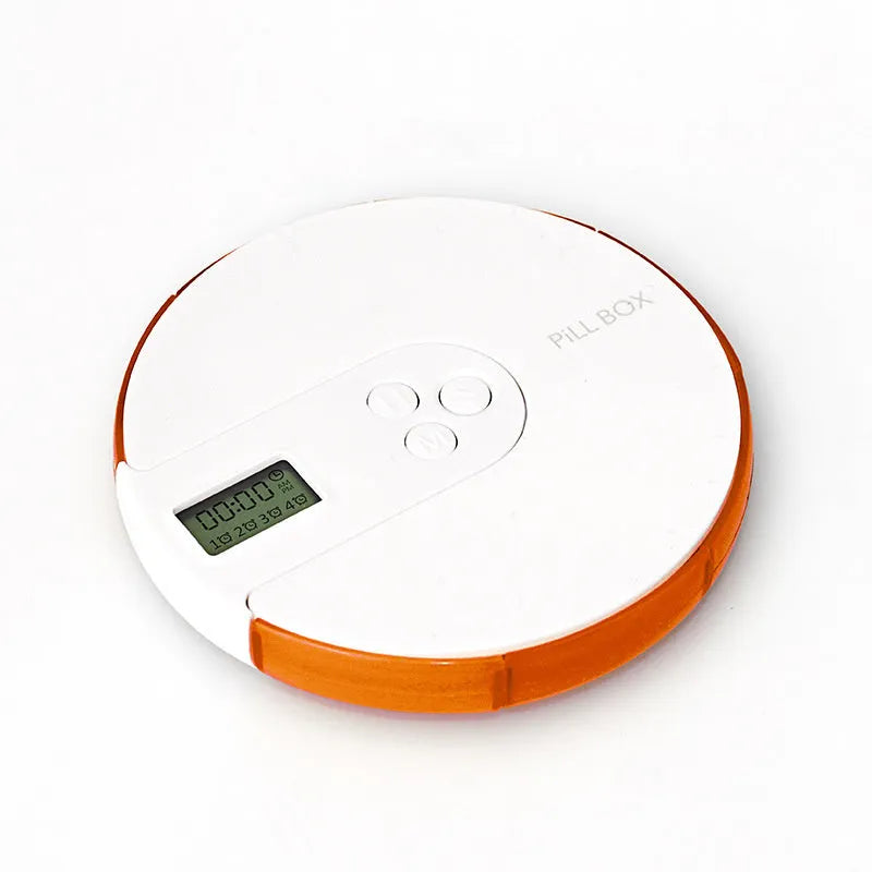 7-compartment alarm clock pill dispenser in multiple colours with timer display and compact 11 cm size