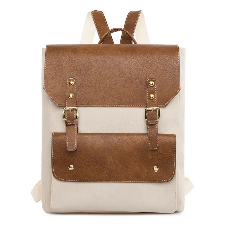 Korean style retro backpack in soft PU material with ventilation features and burden reduction design