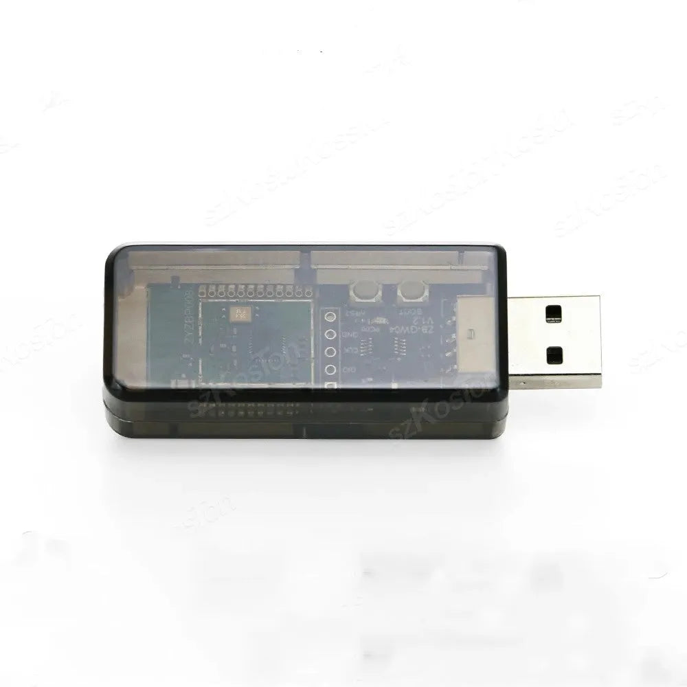 Silicon Labs EFR32MG21 Zigbee USB dongle with plastic shell, PCB antenna, and USB connector for smart home integration