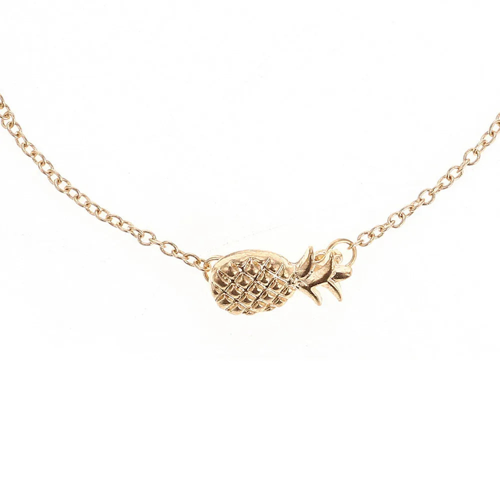 Adjustable women's pineapple bracelet with alloy fruit charm in gold or silver finish, showing clasp and chain details