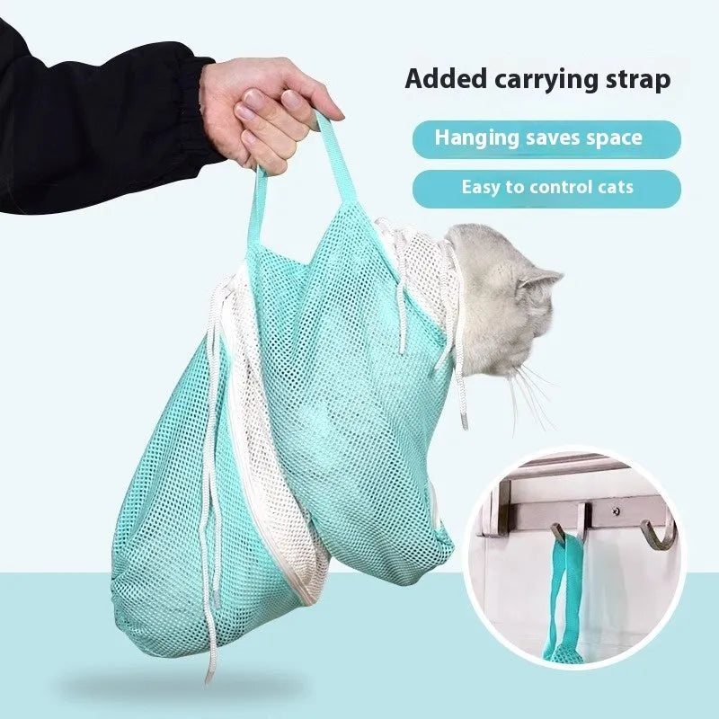 Upgraded 5th generation cat grooming bag in pink and white, showing detachable design and lifting handles