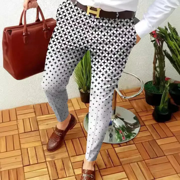 Men's slim-fit plaid casual trousers with 3D printed pattern, straight leg design, and micro-elastic fabric in colour RKKZ49.