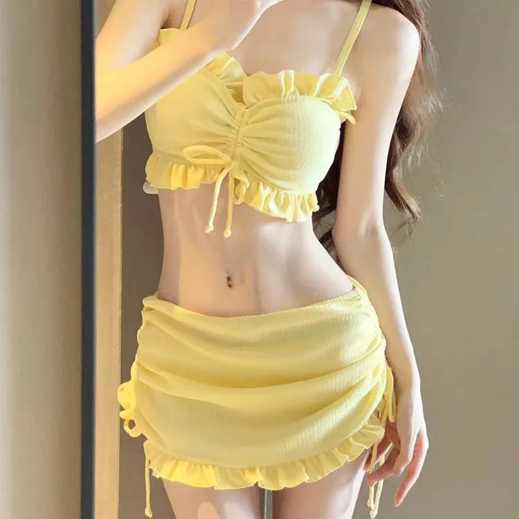 Women's milk silk bikini swimsuit in split design with solid colour options for swimming
