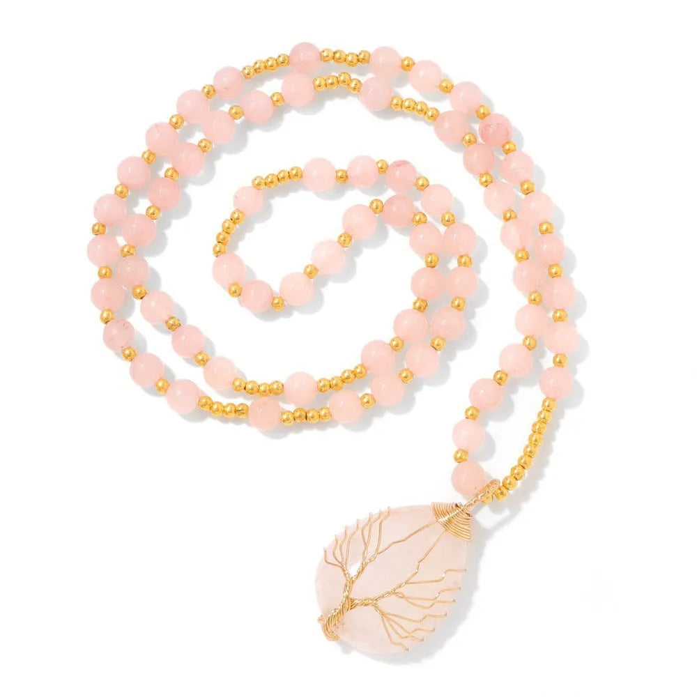 64cm elastic stone pendant necklace with 6mm beads and artificial crystal pendant, seaside beach style