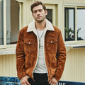 Men's brown pigskin leather jacket with cotton padding, lapel collar, single-breasted front, straight regular fit