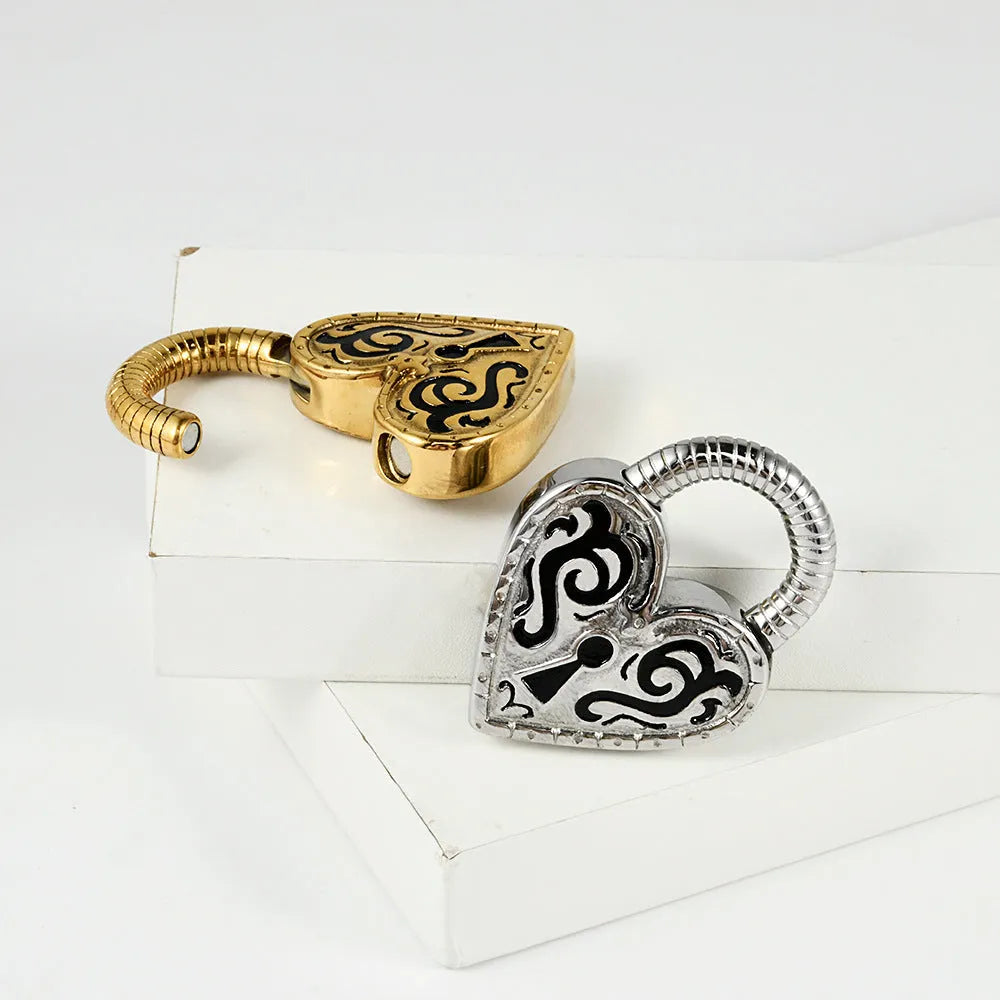 Heart-shaped stainless steel ear piercing studs with electroplated gold colour finish